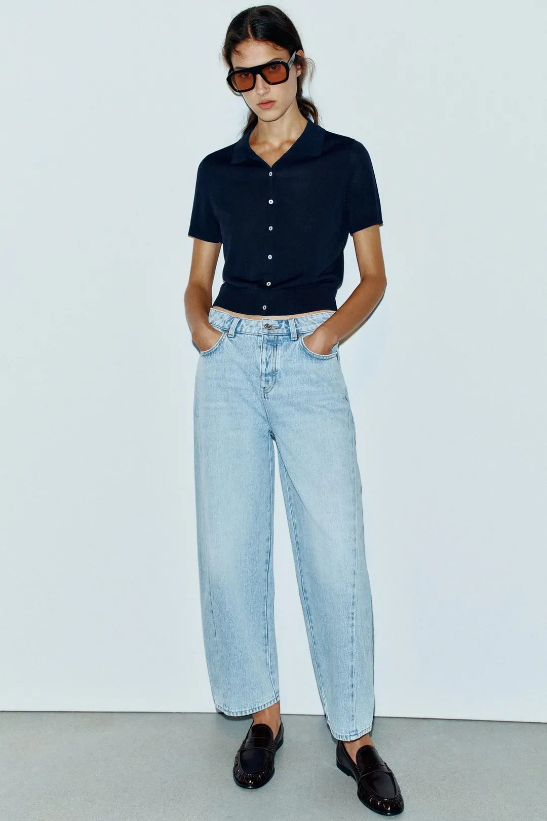 Джинсы-баллоны Z1975 с высокой посадкой и рельефными швами, Zara