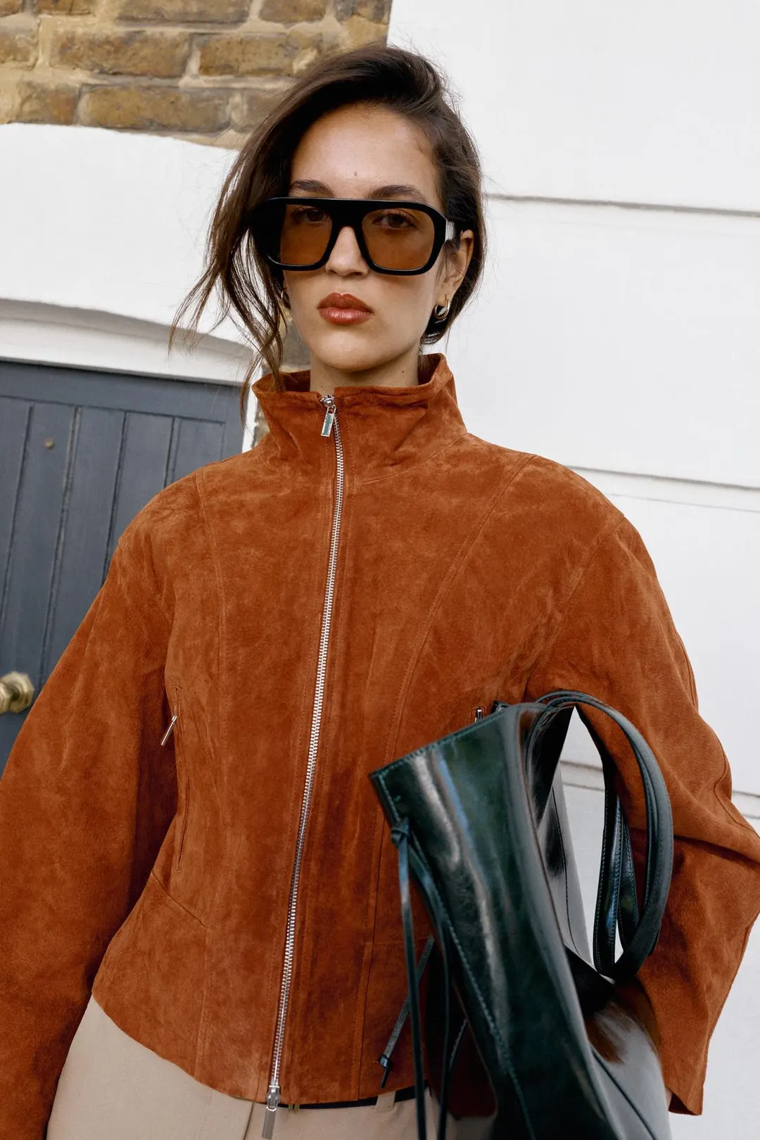 Куртка с высоким воротником из 100% кожи, Zara