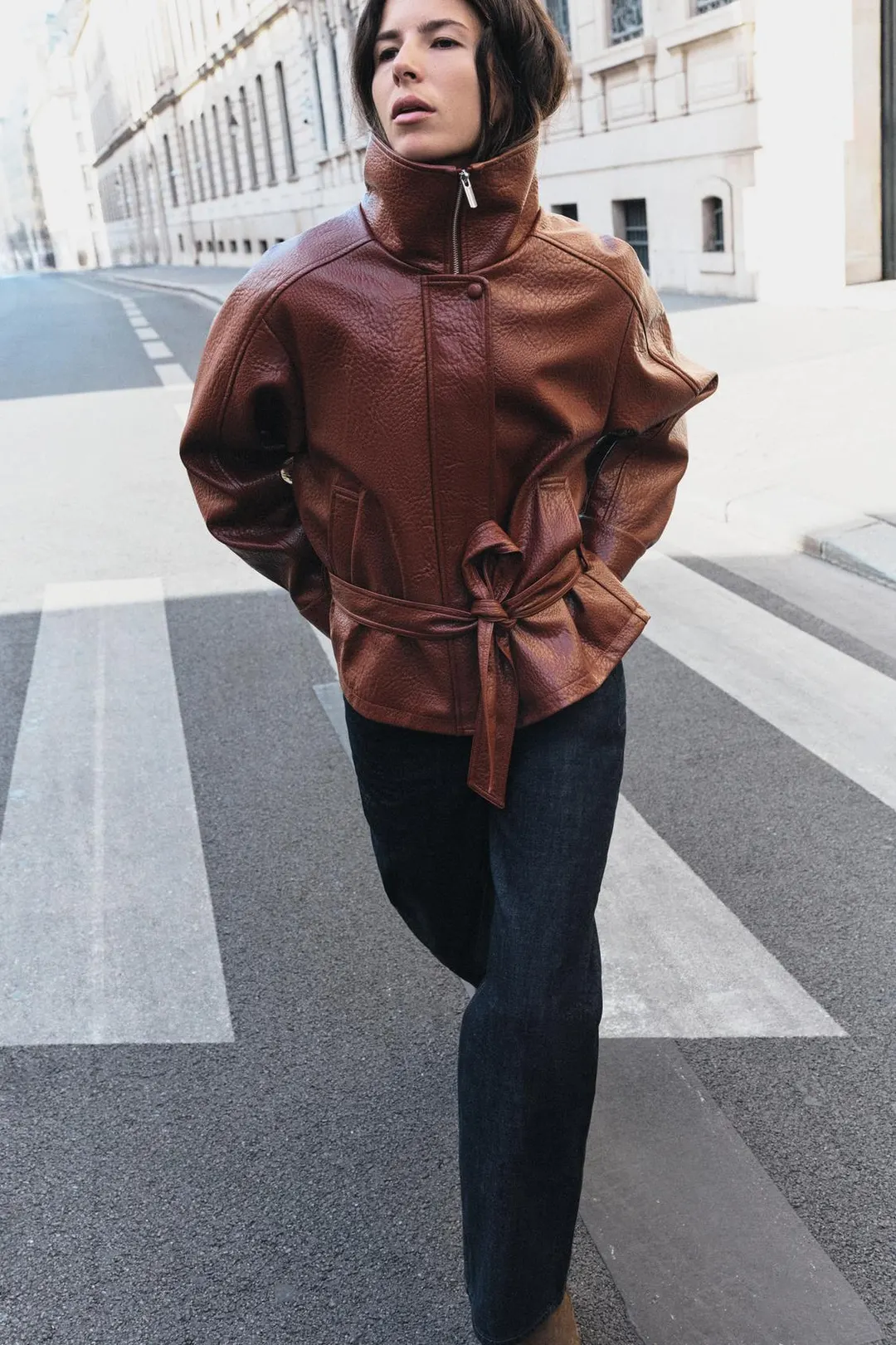 Куртка под кожу с поясом, Zara