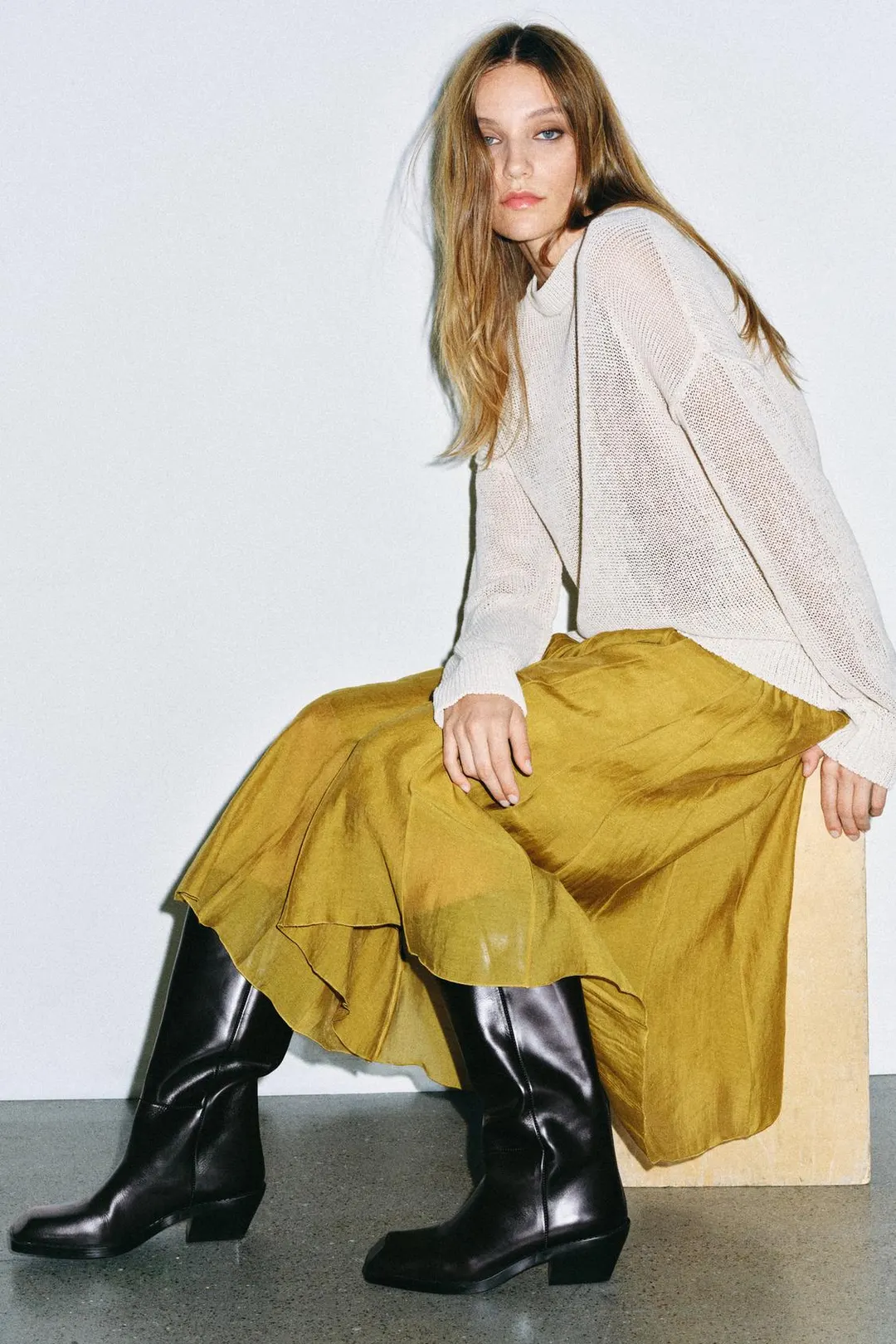Сапоги из кожи с квадратным мысом, Zara