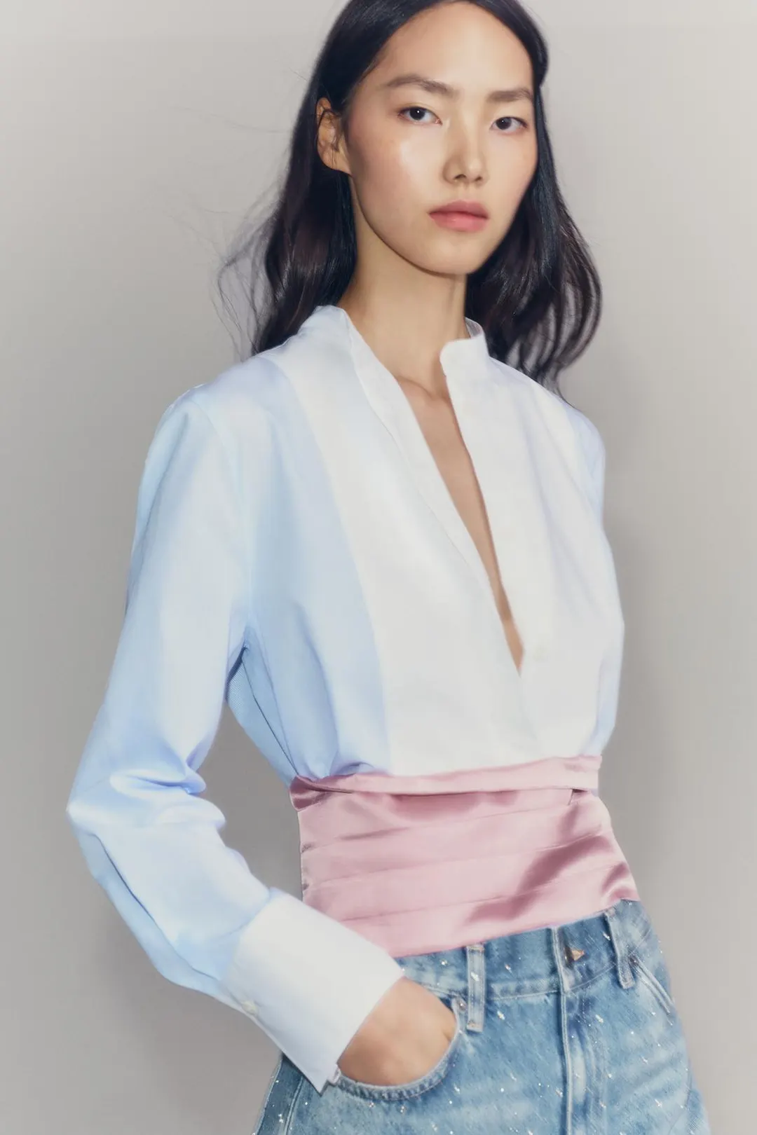 Рубашка в полоску с манишкой ZW Collection, Zara