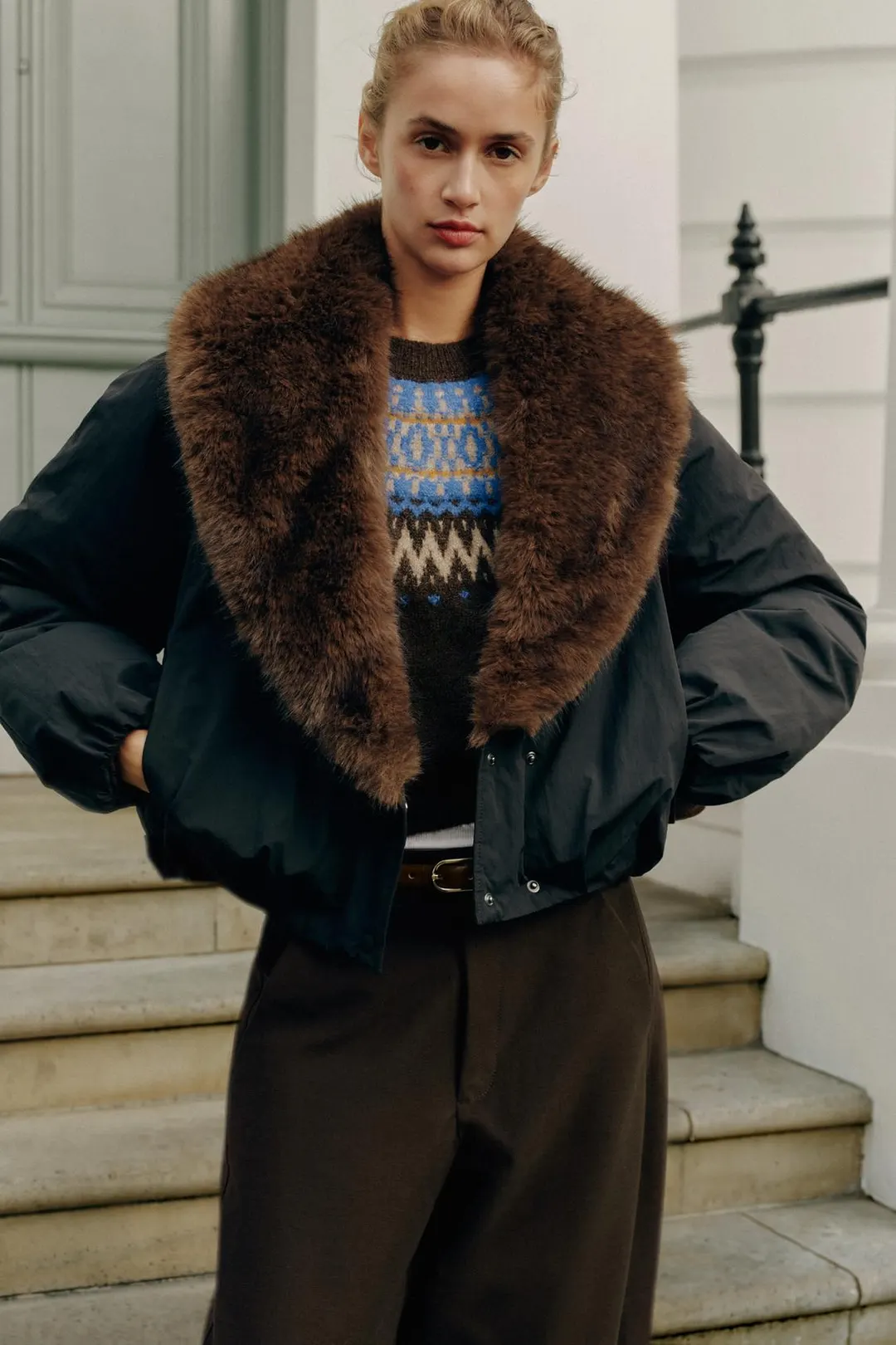Утепленная куртка с контрастным искусственным мехом, Zara