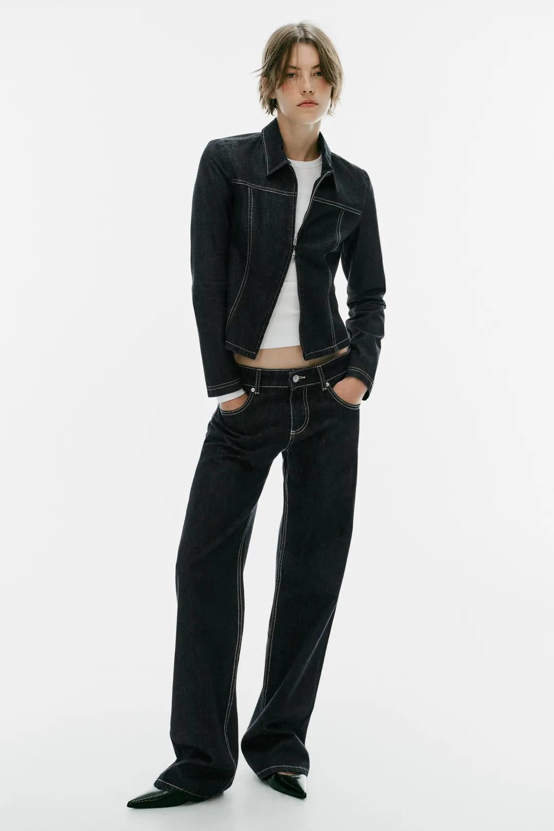 Джинсовая рубашка на молнии, Zara