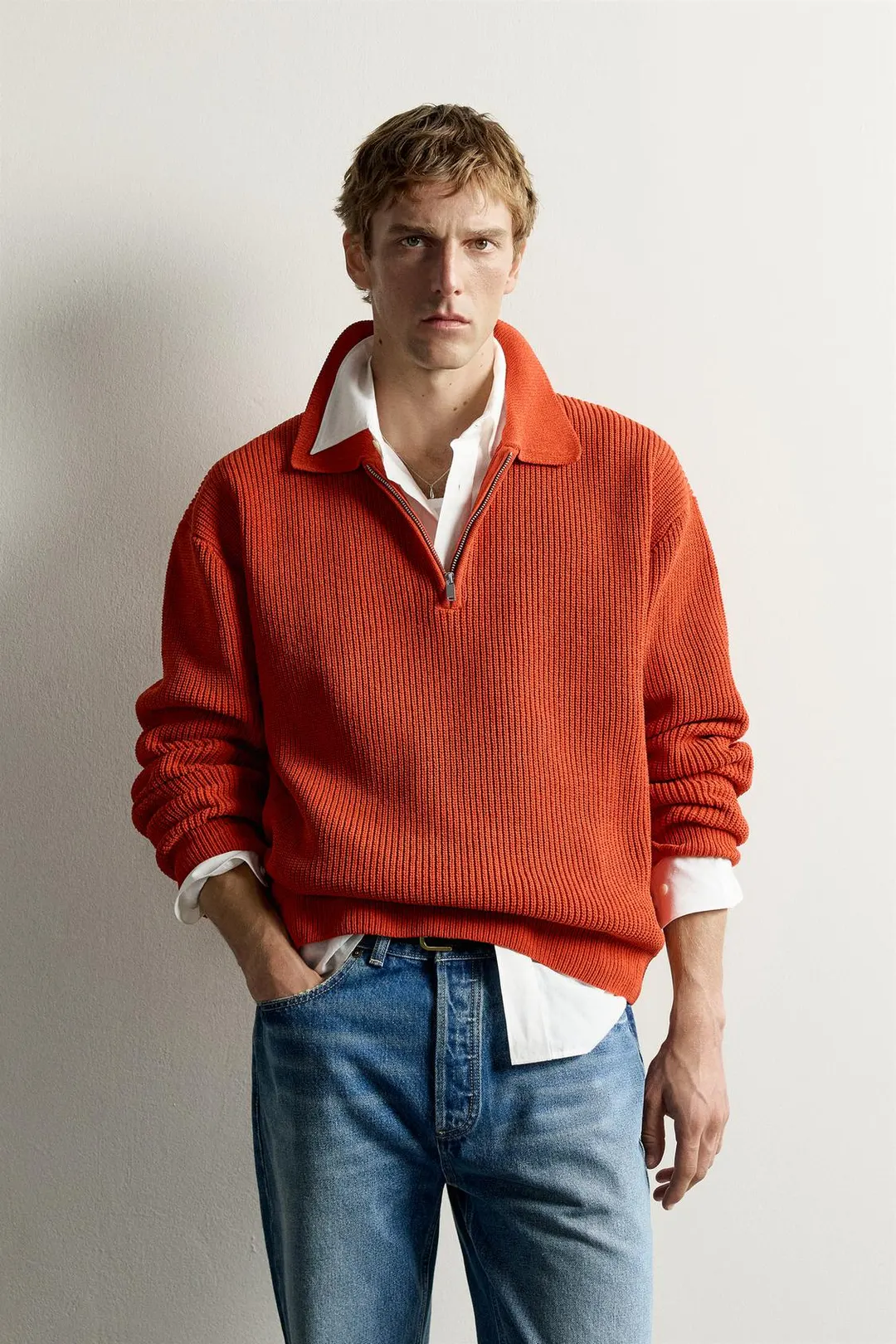 Поло вязаное с молнией до груди, Zara