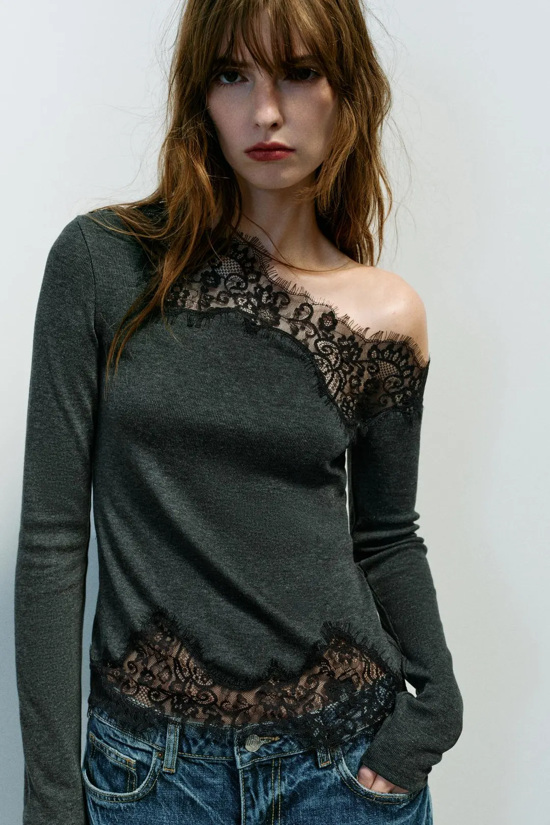 Топ кружевной асимметричный, Zara