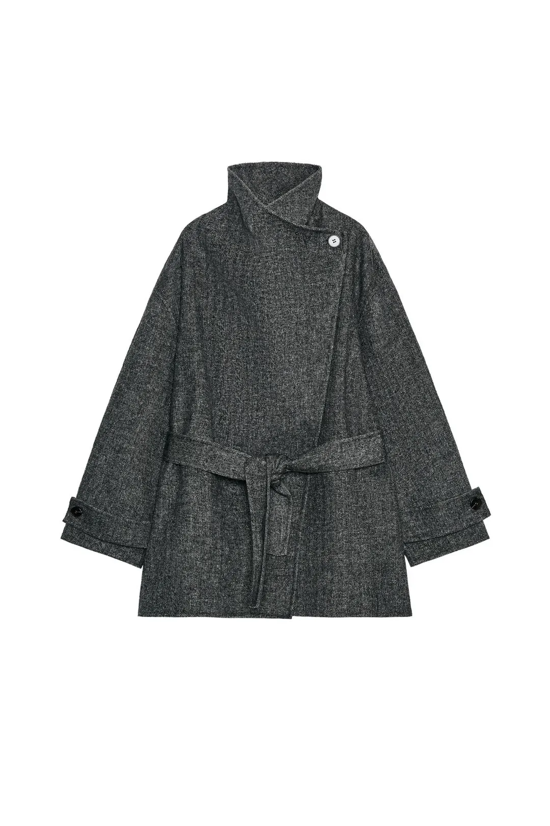 Двубортное пальто из смесовой шерсти с поясом, Zara