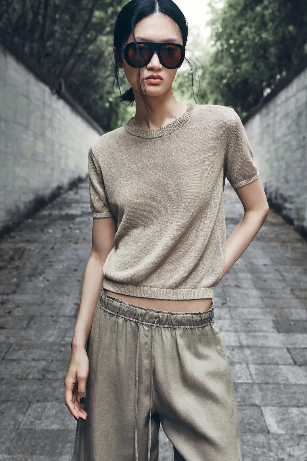 Вязаный топ с короткими рукавами, Zara