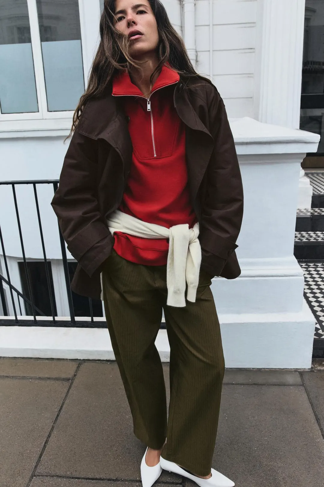 Тренч с высоким воротником и поясом, Zara