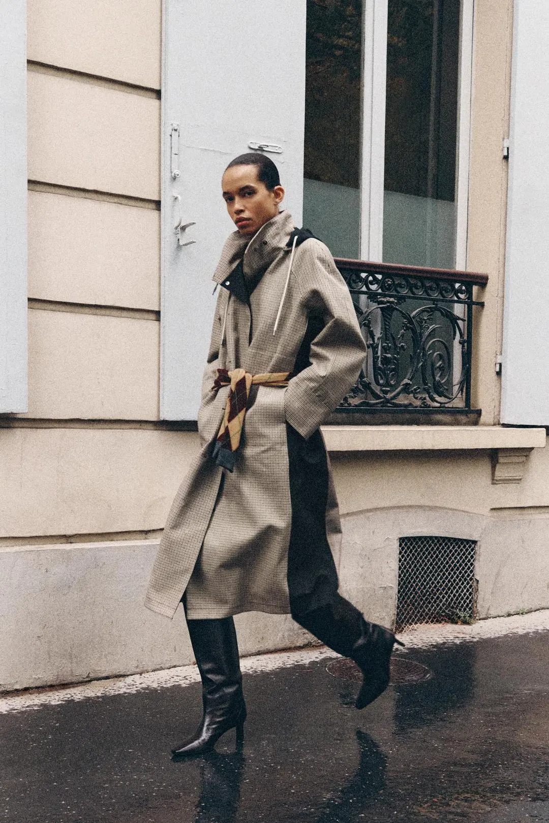 Длинный тренч в клетку ZW Collection, Zara