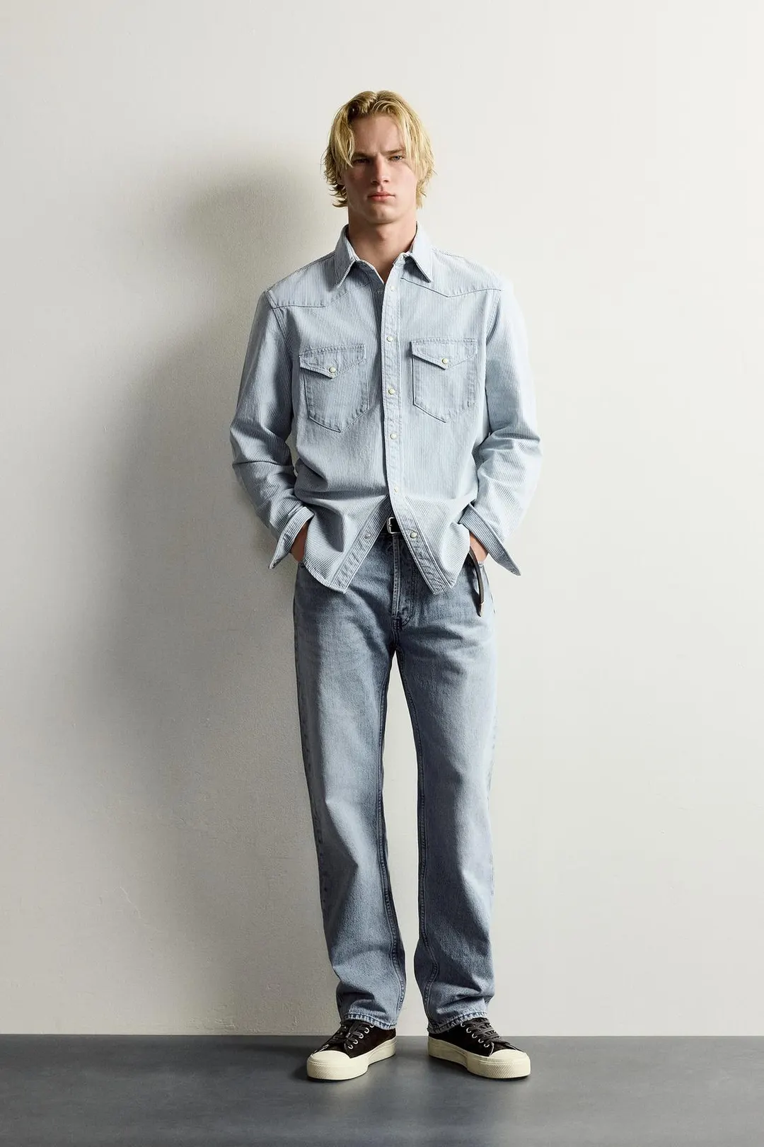 Джинсовая рубашка прямого кроя в стиле вестерн, Zara