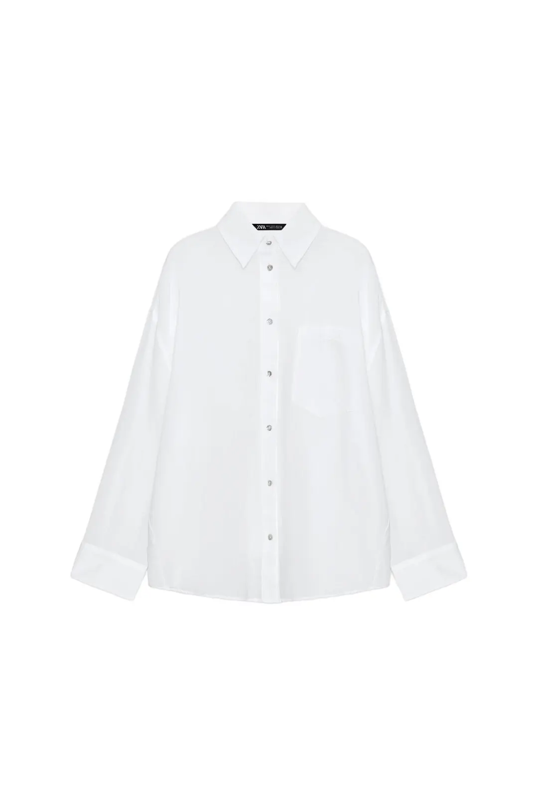 Рубашка оверсайз из газовой ткани с карманом, Zara