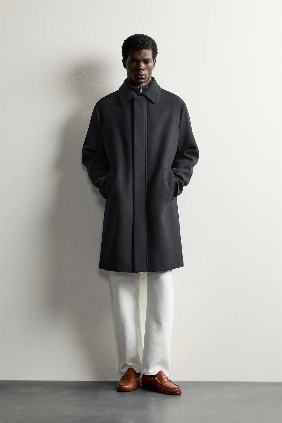 Пальто прямого кроя со съемным воротником, Zara
