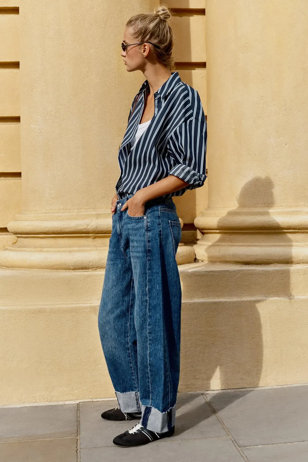 Джинсы Z1975 свободного кроя со средней посадкой и отворотами, Zara