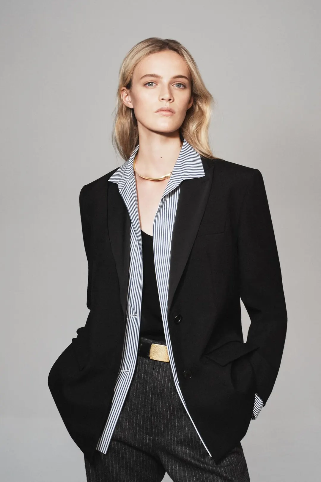 Блейзер из 100% шерсти с комбинированными деталями The Item Zara Woman, Zara