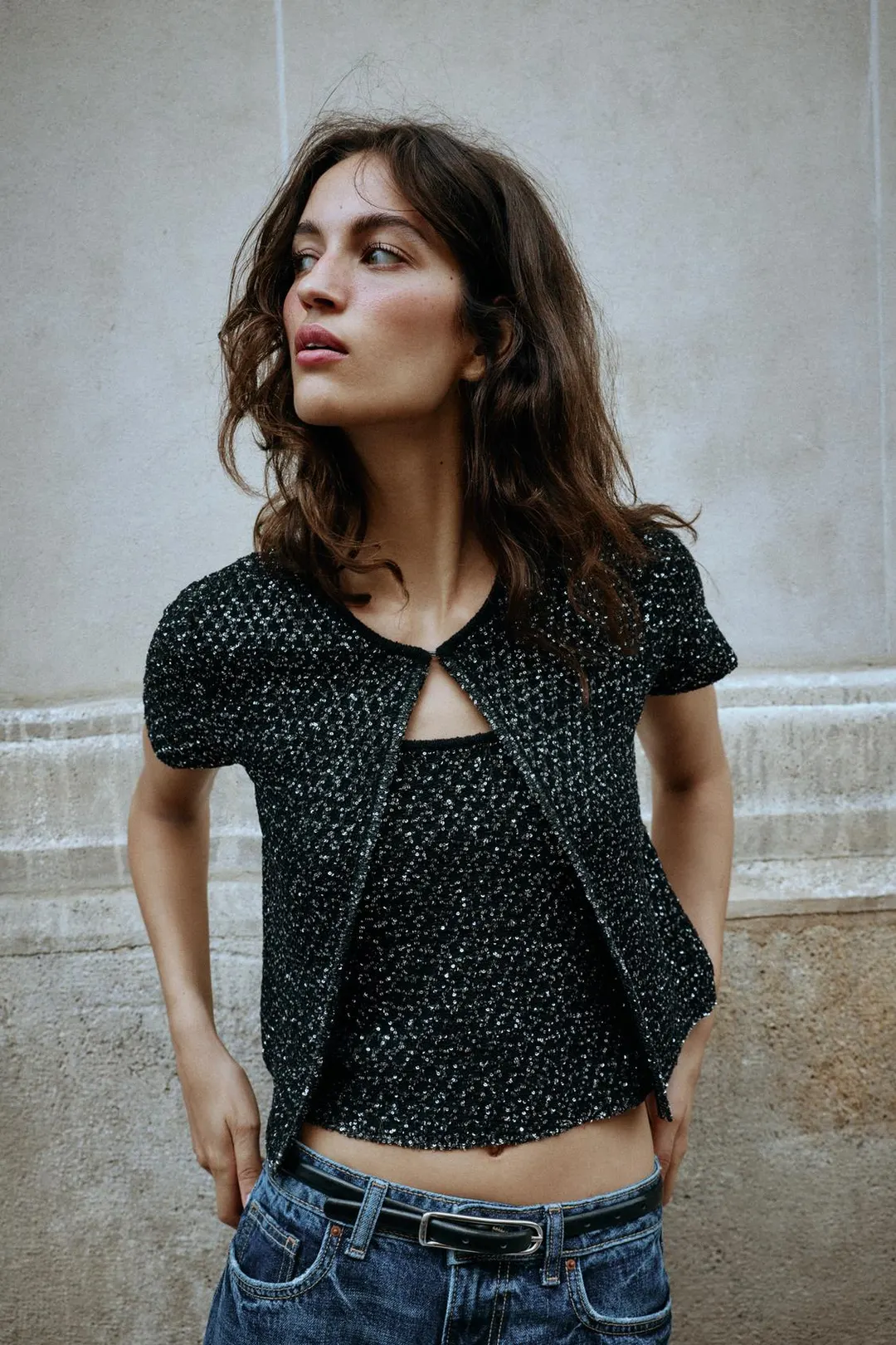 Кардиган с пайетками и металлизированной нитью, Zara