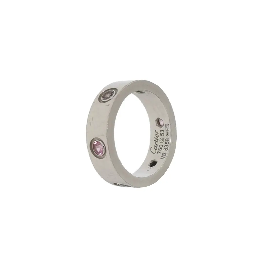 Кольцо Love из белого золота 18K с аквамарином, кристаллами и сапфирами, размер 14 · фото 1