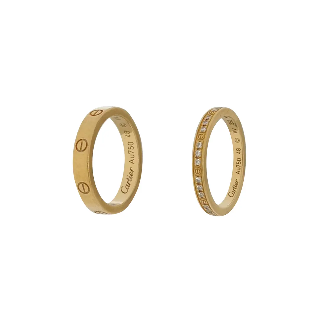 Парные кольца LOVE из желтого золота 18K с бриллиантами, размер 9 · фото 1