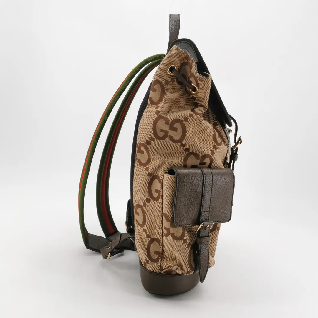 Рюкзак Jumbo цвета хаки из кожи и канваса с узором GG · фото 4