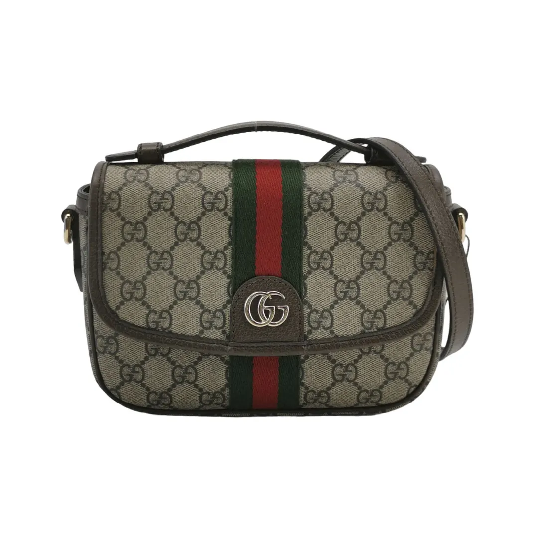 Сумка Ophidia Small из коричневой кожи и канвы с узором GG · фото 1
