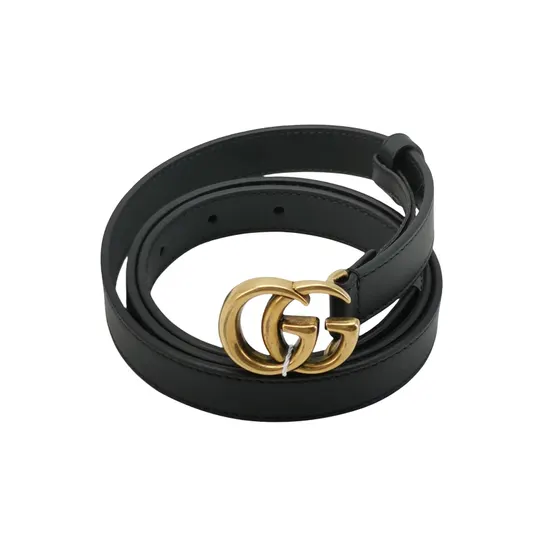 Ремень GG Marmont из черной воловьей кожи с металлической пряжкой Double G