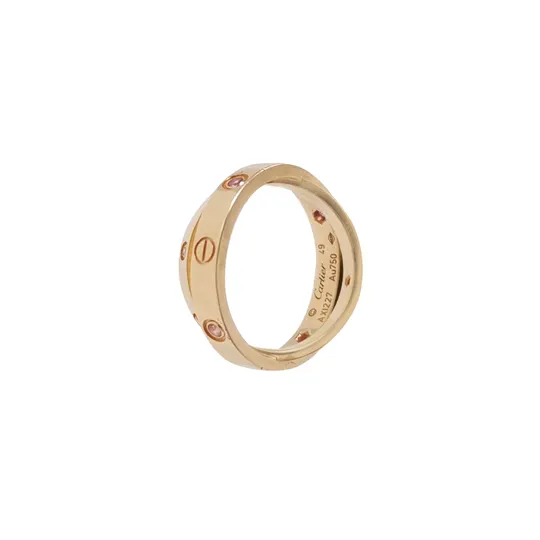 Двойное кольцо LOVE из розового золота 18K с бриллиантами и драгоценными камнями размера 10