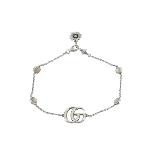 Серебряный браслет GG Marmont с цветами и двойным G